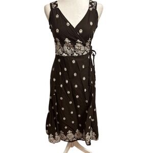 Logg sz 8 brown‎ wrap dress sleeveless cotton Lagen boho indie summer cottage